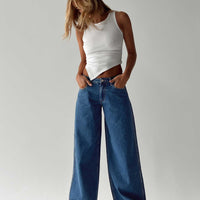 Ramos Low Rise Wide Leg Jeans Mid Blue Wash
