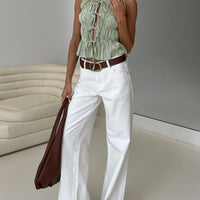 Serenitia Mid Rise Straight Leg Relaxed Jeans White Wash