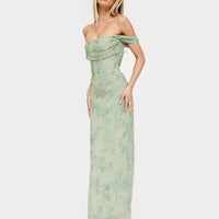 Azura Off The Shoulder Maxi Dress Green Burnout