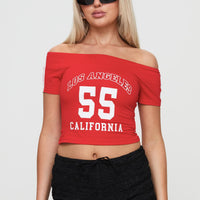 Serendipia Off The Shoulder Graphic Top Red