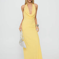 Ocean Boulevard Plunge Maxi Dress Lemon