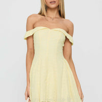 Rosebud Off The Shoulder Mini Dress Lemon