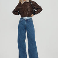 Ramos Low Rise Wide Leg Jeans Mid Blue Wash