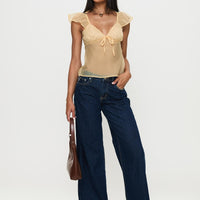 Keysia Cap Sleeve Sheer Top Apricot
