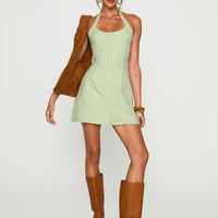 Mallorie Halter Mini Dress Green Check