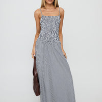 Kosie Shirred Maxi Dress Blue Stripe