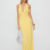 Ocean Boulevard Plunge Maxi Dress Lemon