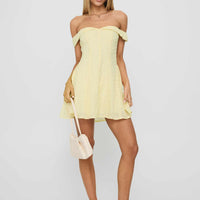 Rosebud Off The Shoulder Mini Dress Lemon