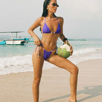 On Island Time String Bead Detail Bikini Bottoms Purple