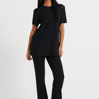 Leighton Ribbed Top Black