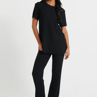 Leighton Ribbed Top Black