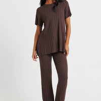 Leighton Ribbed Pant Chocolate