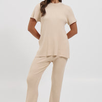 Leighton Ribbed Top Almond