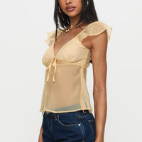 Keysia Cap Sleeve Sheer Top Apricot