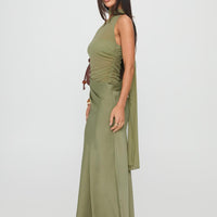 Indiara Halter Mesh Maxi Dress Green