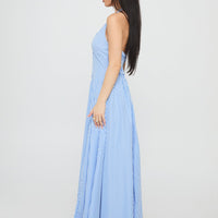Ivie Halter Plunge Maxi Dress Blue Stripe