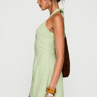 Mallorie Halter Mini Dress Green Check