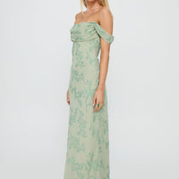 Azura Off The Shoulder Maxi Dress Green Burnout