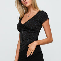Surefire Lace Trim Top Navy Floral