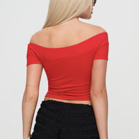 Serendipia Off The Shoulder Graphic Top Red
