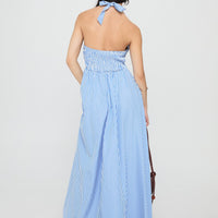 Ivie Halter Plunge Maxi Dress Blue Stripe
