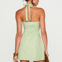 Mallorie Halter Mini Dress Green Check