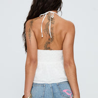 Gadot Anglaise Halter Top White
