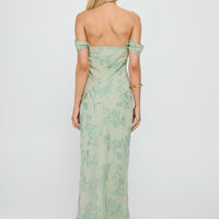 Azura Off The Shoulder Maxi Dress Green Burnout