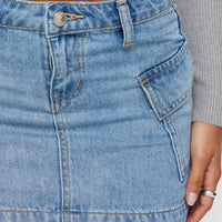 Zakai Cargo Denim Mini Skirt Ice Blue
