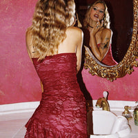 Hailees Lace Strapless Mini Dress Red