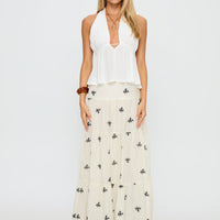 Cinnamon Embroidered Maxi Skirt Cream / Navy