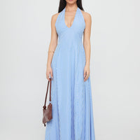 Ivie Halter Plunge Maxi Dress Blue Stripe