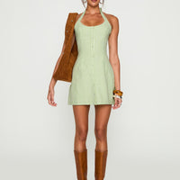 Mallorie Halter Mini Dress Green Check