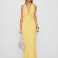 Ocean Boulevard Plunge Maxi Dress Lemon