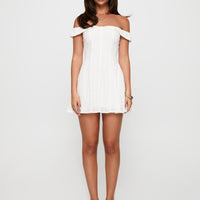 Rosebud Broderie Off The Shoulder Mini Dress White
