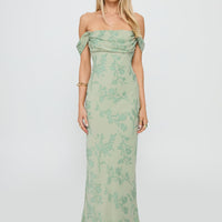 Azura Off The Shoulder Maxi Dress Green Burnout