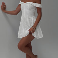Rosebud Broderie Off The Shoulder Mini Dress White