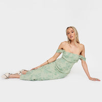 Azura Off The Shoulder Maxi Dress Green Burnout