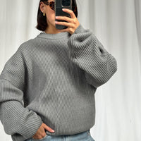Unisex Drop Sleeve Heavy Knit Light Grey