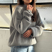 Unisex Drop Sleeve Heavy Knit Light Grey