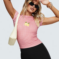 Marcello Graphic Top Red Check