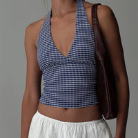 Whimsy Halter Top Navy Gingham