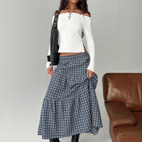 Rockwell Tiered Midi Skirt Navy Check