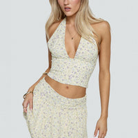Away We Go Halter Set Yellow Floral