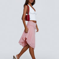 Evanescence Asymmetrical Midi Skirt Pastel Pink