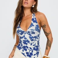 Chilli Halter Top Blue Floral