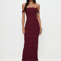 Azura Off The Shoulder Maxi Dress Burgundy