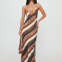 Esmira Halter Maxi Dress Brown Stripe