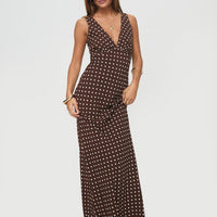Nellie Maxi Dress Brown Polka Dot