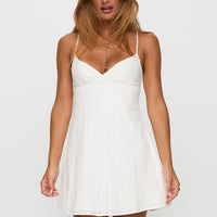 Dearly Embroidered Mini Dress White